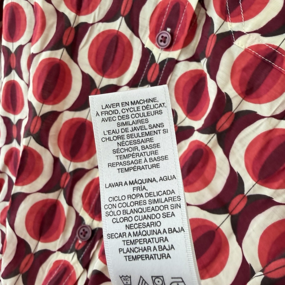 Mod Geometric Print Blouse Red Cream Retro Graphic‎ Button Up Statement Top XS - Picture 5 of 9